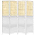 Paravent intérieur 4 panneaux pliables bois blanc aspect rotin Paravent intérieur 4 panneaux pliables bois blanc aspect rotin