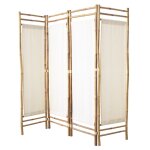 Paravent d'int�rieur 4 panneaux en tissu blanc et bambou 160 x 160 cm