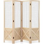 Paravent intérieur perforé 4 panneaux en bois naturel Paravent intérieur perforé 4 panneaux en bois naturel