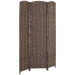 Paravent intérieur pliable 3 panneaux polypropylène et bois marron Paravent intérieur pliable 3 panneaux polypropylène et bois marron
