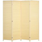 Paravent intérieur pliable 4 panneaux bois pin bambou coton Paravent intérieur pliable 4 panneaux bois pin bambou coton