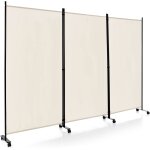 Paravent portable 3 panneaux avec roues 262 x 180 cm beige