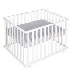 Parc bébé 75x100 réglable en bois blanc avec tapis gris Parc bébé 75x100 réglable en bois blanc avec tapis gris