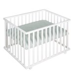 Parc bb 75x100 rglable en bois blanc avec tapis vert