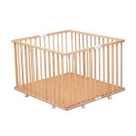 Parc bb carr pliant en bois naturel vernis 92x98x67 cm