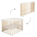 Parc pliant 75x100 rglable avec roulettes en bois bicolore
