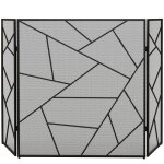 Pare - feu chemine design graphique 3 volets pliables acier mtal noir