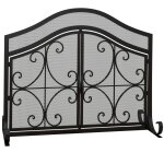 Pare - feu chemine style fer forg 2 portes acier mtal noir