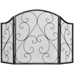Pare - feu chemine style fer forg 3 volets pliables mtal noir
