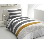 Parure de couette 2 pièces en percale de coton 140x200 gris et ocre Parure de couette 2 pièces en percale de coton 140x200 gris et ocre
