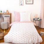 Parure de couette en gaze de coton fleurie blanc rose 200 x 140