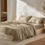 Parure de draps en 100% coton grge 200x200 + (2)50x125cm