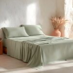Parure de draps en 100% coton vert d'eau 180x200 + (2)50x110cm