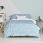 Parure housse de couette 2 pices 100% coton bleu 155x220 cm