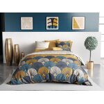Parure housse de couette coton imprime + 2 taies 260x240 cm