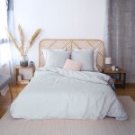 Parure housse de couette coton / lin gris 260x240 cm