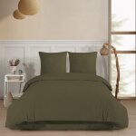 Parure de lit 2 personnes 260x240 cm flanelle de coton kaki