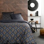 Parure de lit 2 personnes imprim� coton 220x240 cm bleu anthracite