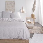 Parure de lit 2 personnes imprim ethnique coton 220x240 cm beige