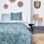 Parure de lit 2 personnes imprim floral coton 220x240 cm bleu