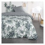 Parure de lit 2 personnes imprim� floral coton 220x240 cm vert