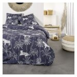 Parure de lit 2 personnes imprim floral coton 240x260 cm noir