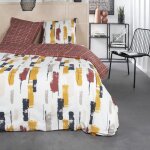 Parure de lit 2 personnes imprim� g�om�trique coton 240x260 cm rouge