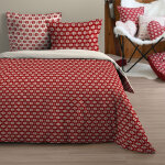 Parure de lit 3 pices esprit chalet en coton rouge 220 x 240