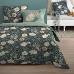 Parure de lit 3 pices florale en coton bleu 220 x 240