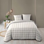 Parure de lit 3 pi�ces motif vichy beige 220x240cm