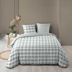 Parure de lit 3 pi�ces motif vichy vert sauge 220x240cm