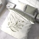 Parure de lit blanc et kaki 260 x 240 cm coton