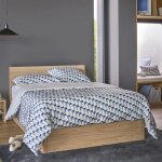 Parure de lit en coton bio blanche  motifs bleu et gris 260 x 240 cm