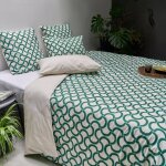Parure de lit en coton bio verte et blanche 260 x 240 cm