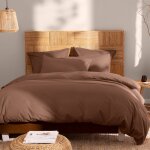 Parure de lit en coton lav taies volant chocolat 260x240 + 2x65x65cm