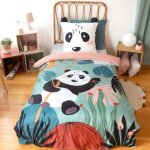 Parure de lit enfant panda 140x200 cm + 1 taie coton imprim