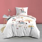 Parure de lit enfant rversible en coton motif princesse et licorne