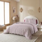 Parure de lit flanelle coton � rayures 260x240 cm