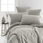 Parure de lit gaze de coton + 2 taies carr�es gris perle 140x200 cm