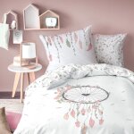 Parure de lit imprime en coton blanc 200x200 + 2x65x65cm