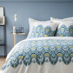 Parure de lit imprime en coton blanc 260x240 + 2x65x65cm
