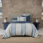 Parure de lit percale bleu fonc 260x240 + 2x50x75 cm