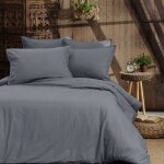 Parure de lit percale lavée 2 taies rectangles ardoise 260x240 cm Parure de lit percale lavée 2 taies rectangles ardoise 260x240 cm
