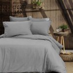 Parure de lit percale lave 2 taies rectangles gris perle 140x200 cm