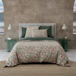 Parure de lit percale vert fonc 260x240 + 2x50x75 cm