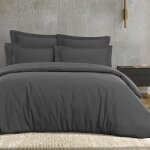 Parure de lit satin avec 2 taies rectangles anthracite 240x220 cm