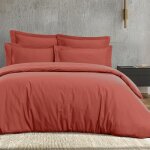 Parure de lit satin coton + 2 taies carr�es terracota 200x200 cm