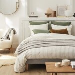 Parure de lit unie en flanelle de coton beige 200x200