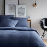 Parure de lit unie en jersey de coton bleu 140x200 + 63x63cm