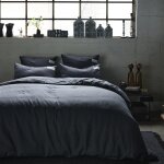 Parure de lit unie en lin gris charbon 260x240